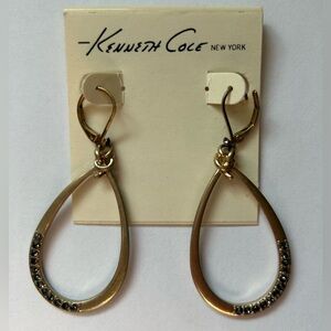 Gold Teardrop Dangle Earrings Black Crystal Leverback – NWT